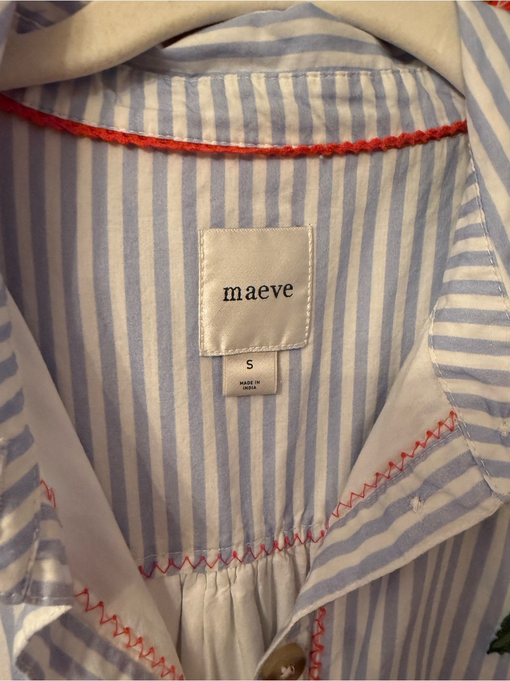 Maeve Blue & White Stripe Dress with Red Rose Embroidery - Picture 3 of 3